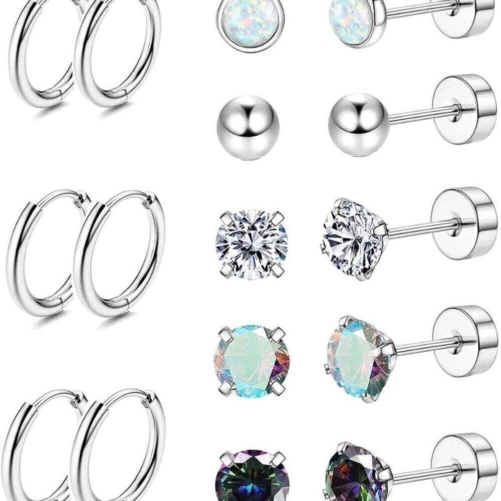 Surgical Steel Earrings Hypoallergenic Hoop Stud Cartilage Earrings Set for Wome